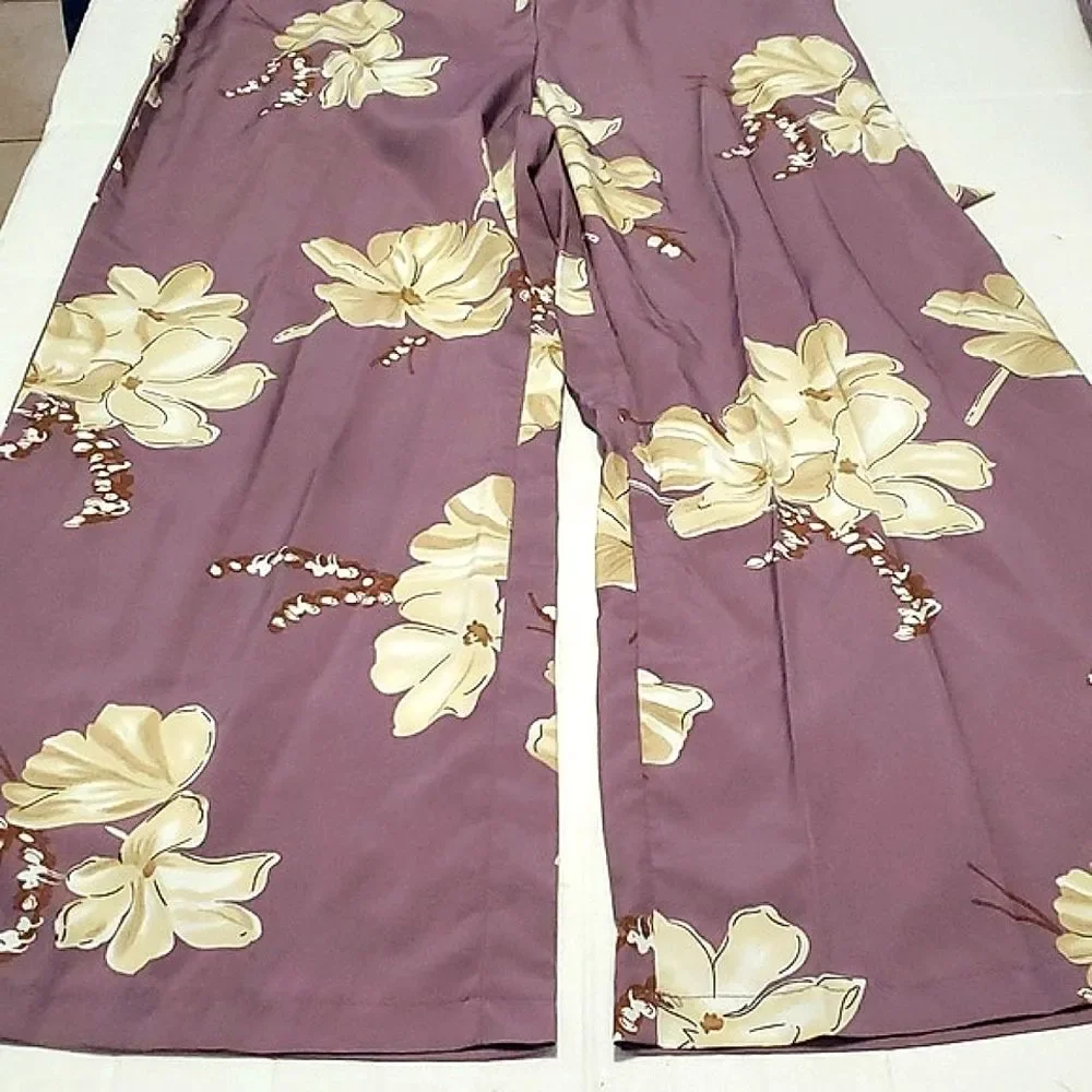 SHEIN Vcay Purple Floral Surplice Top Belted Wide Leg Jumpsuit L - Picture 12 of 16